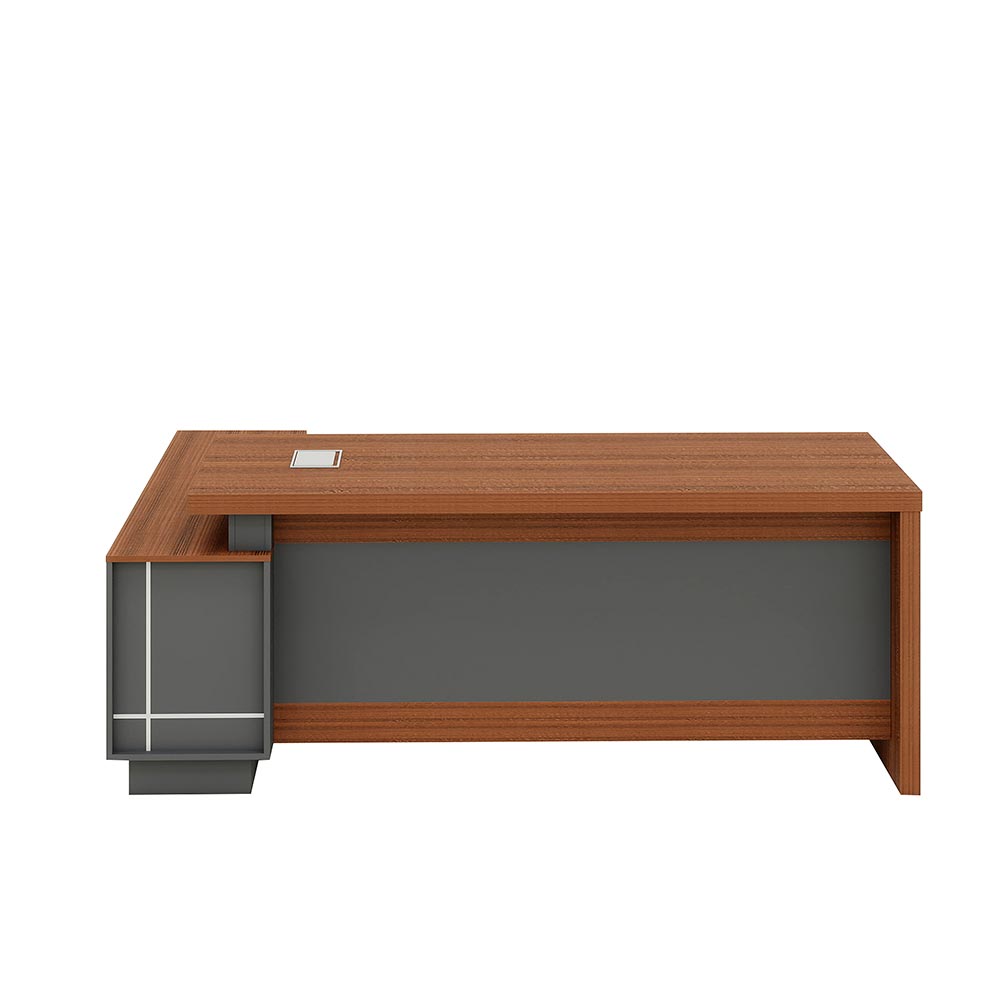 Escritorio en L Flint café/gris oscuro con credenza