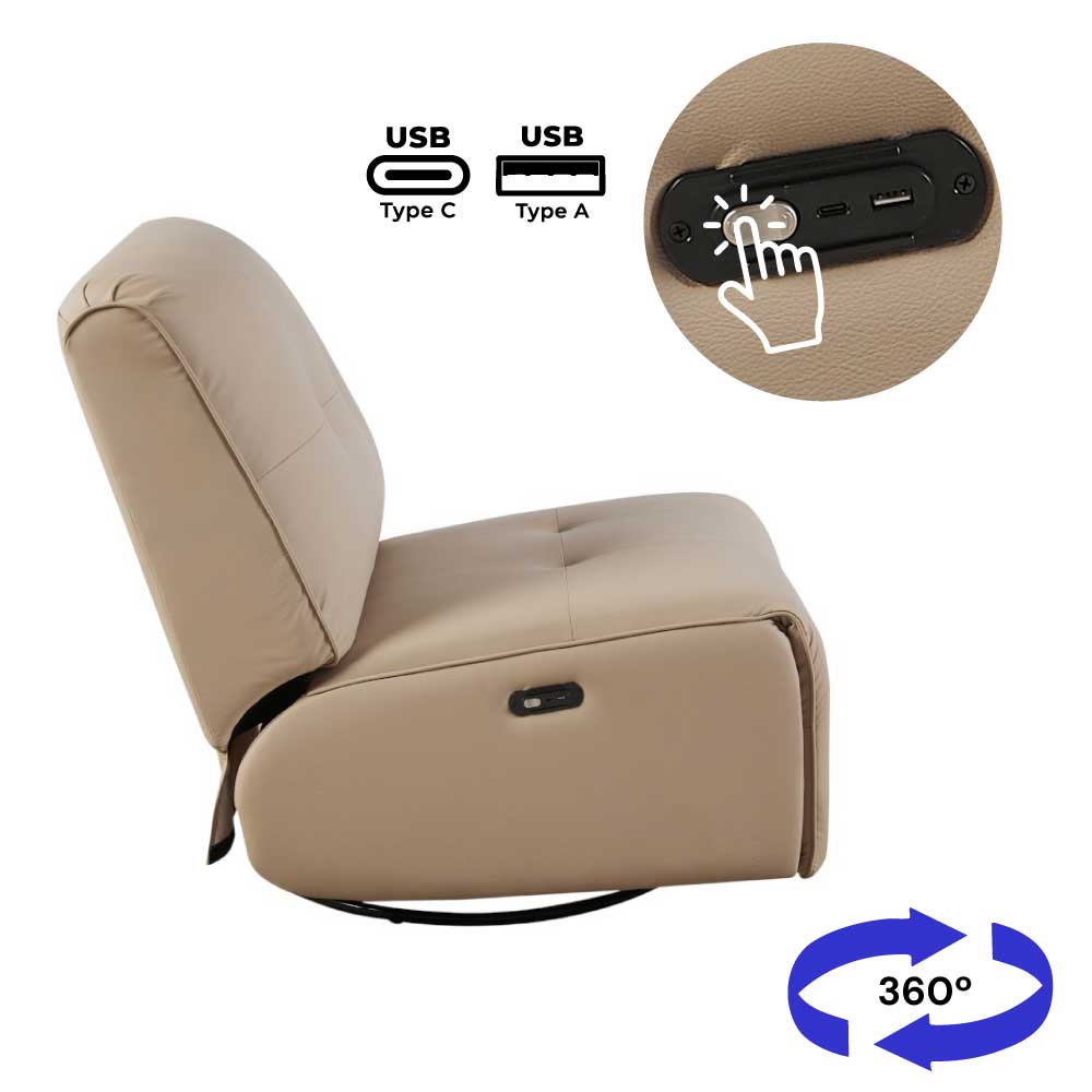 Reclinable individual eléctrico con USB tapiz tipo piel