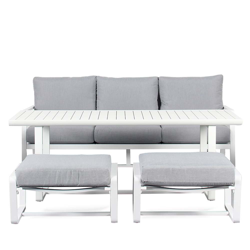 Set comedor rectangular de exterior 7P blanco/cojines gris