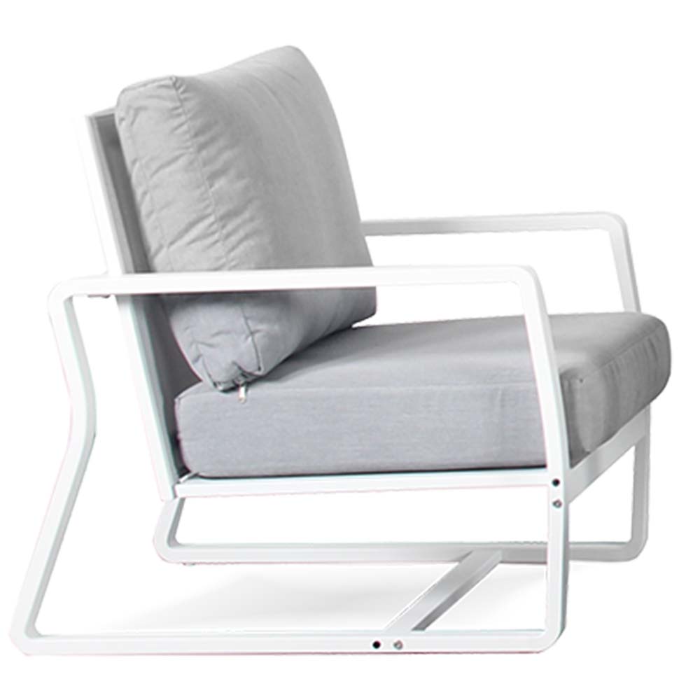 Set comedor rectangular de exterior 7P blanco/cojines gris