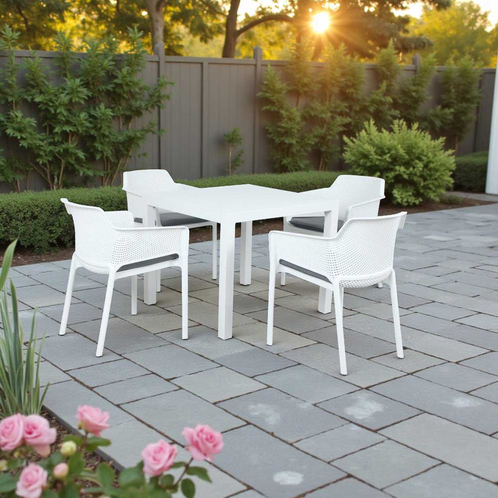 Set comedor de exterior 4P Nara aluminio /PP blanco mate