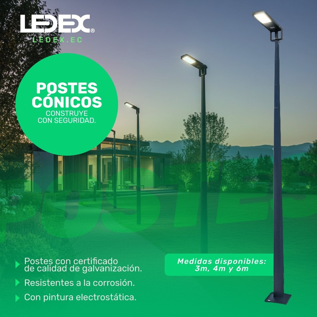 Poste cónico galvanizado gris de 6m con puerta