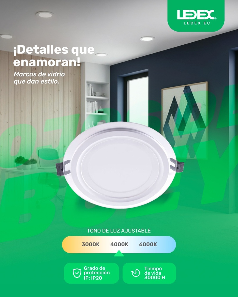 ODB Led de vidrio redondo 18W 3 en 1 con Switch Ø200mm