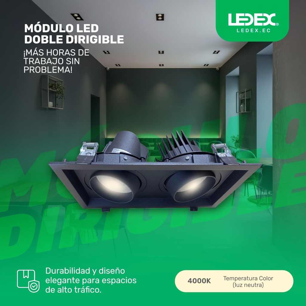 Módulo LED doble dirigible negro 4000K 30-42W 250x100mm