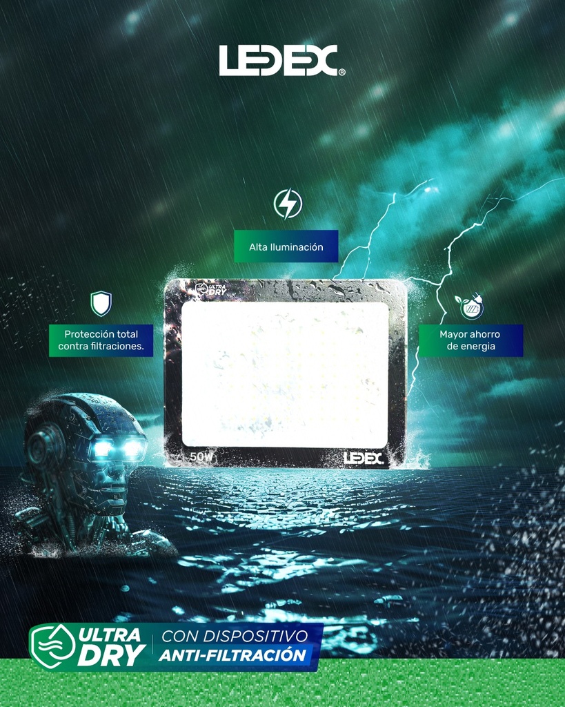 Proyector LED 50W 6500K Con Dispositivo Antifiltracion