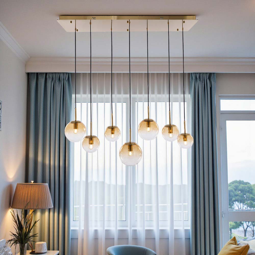 Lámpara colgante 7XE27 Solei negro vidrio ámbar