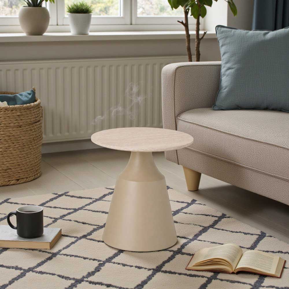 Mesa auxiliar redonda Gwen wood/beige 50x49cm