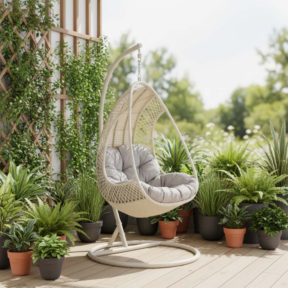 Columpio Pixie de polyrattan beige + cojín gris