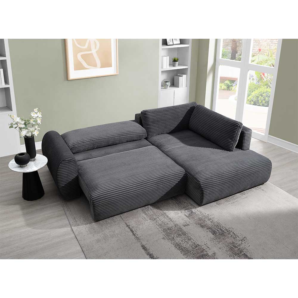 Sofá cama seccional de tela Corderoy color gris