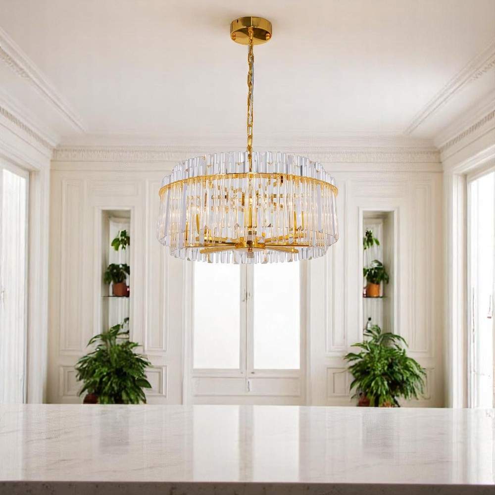 Chandelier circular 8xE14 Emily gold de cristal