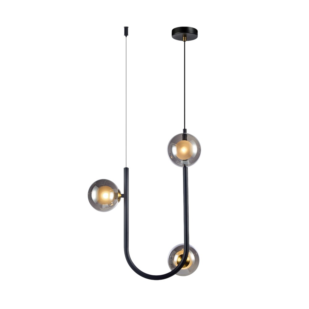 Lámpara colgante 3xG9 Brady black esferas vidrio smoky