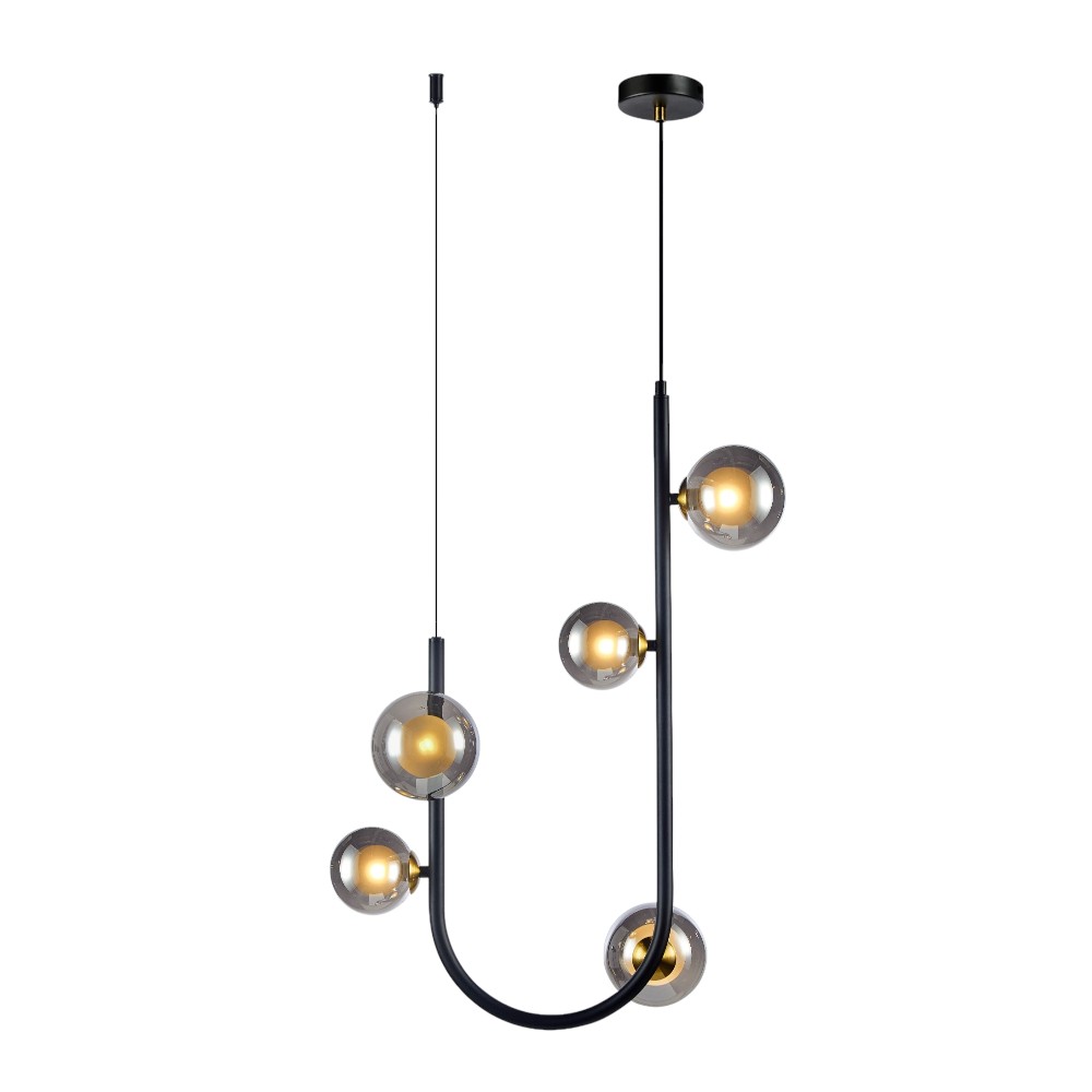 Lámpara colgante 5xG9 Brady black esferas vidrio smoky