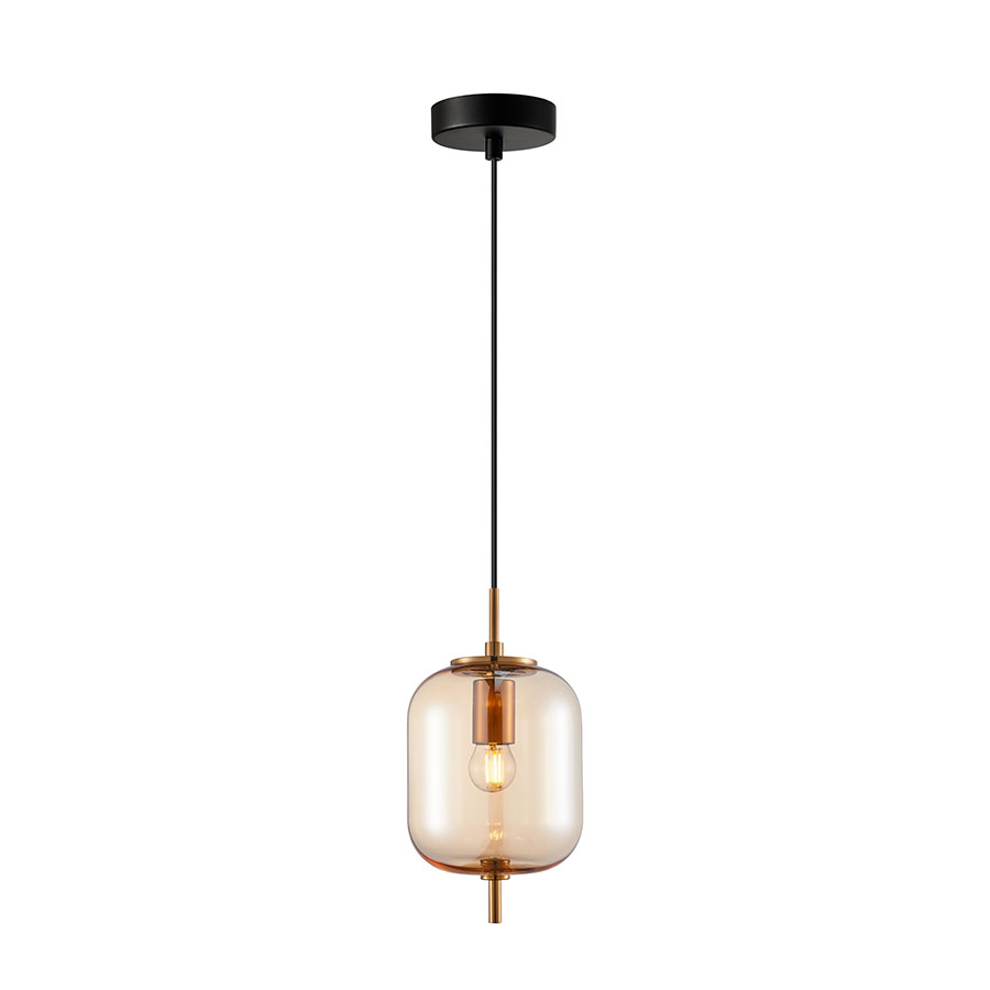 Lampara colgante E27 Vania de vidrio amber/metal dorado