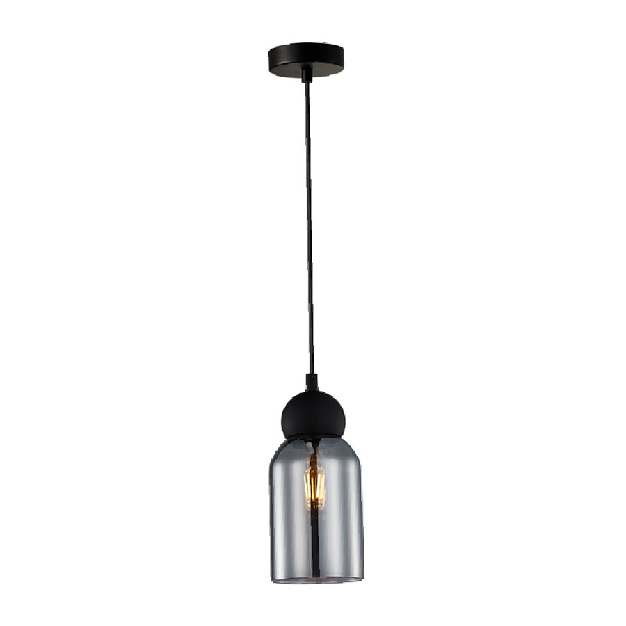 Lampara colgante E27 Peny de vidrio smoke y metal negro