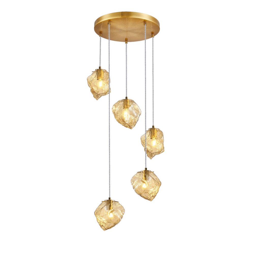 Lámpara colgante 5xE14 Quartz 48 de vidrio ambar
