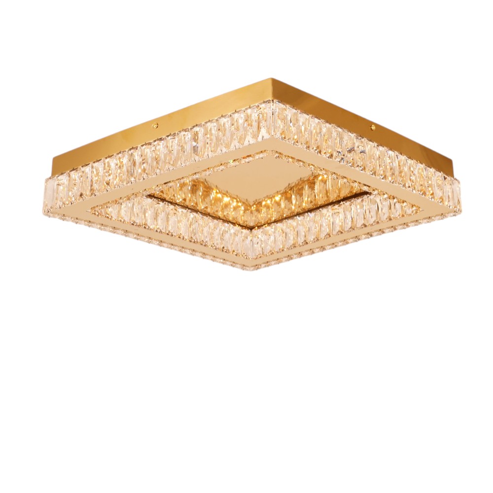 Lámpara led de techo cuadrada Hansen de cristal gold c/3CCT