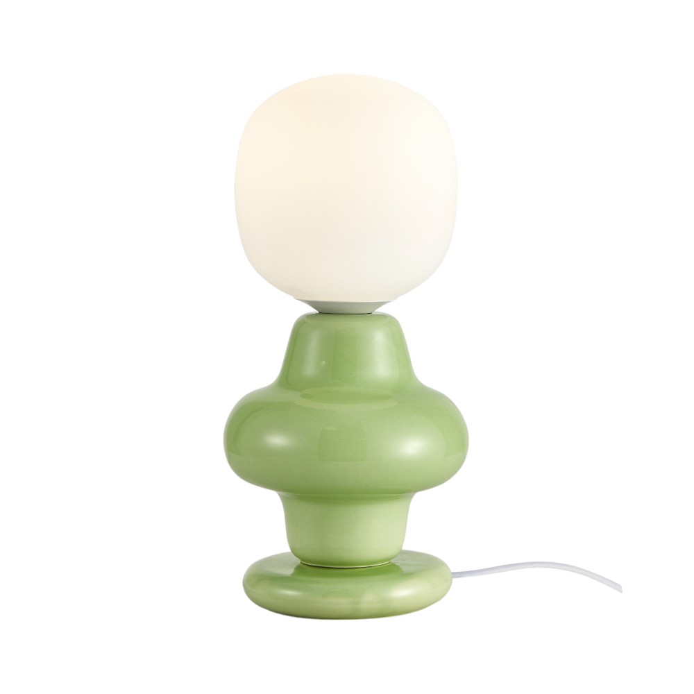 Lámpara de mesa E14 Kyoto de ceramica verde vidrio blanco