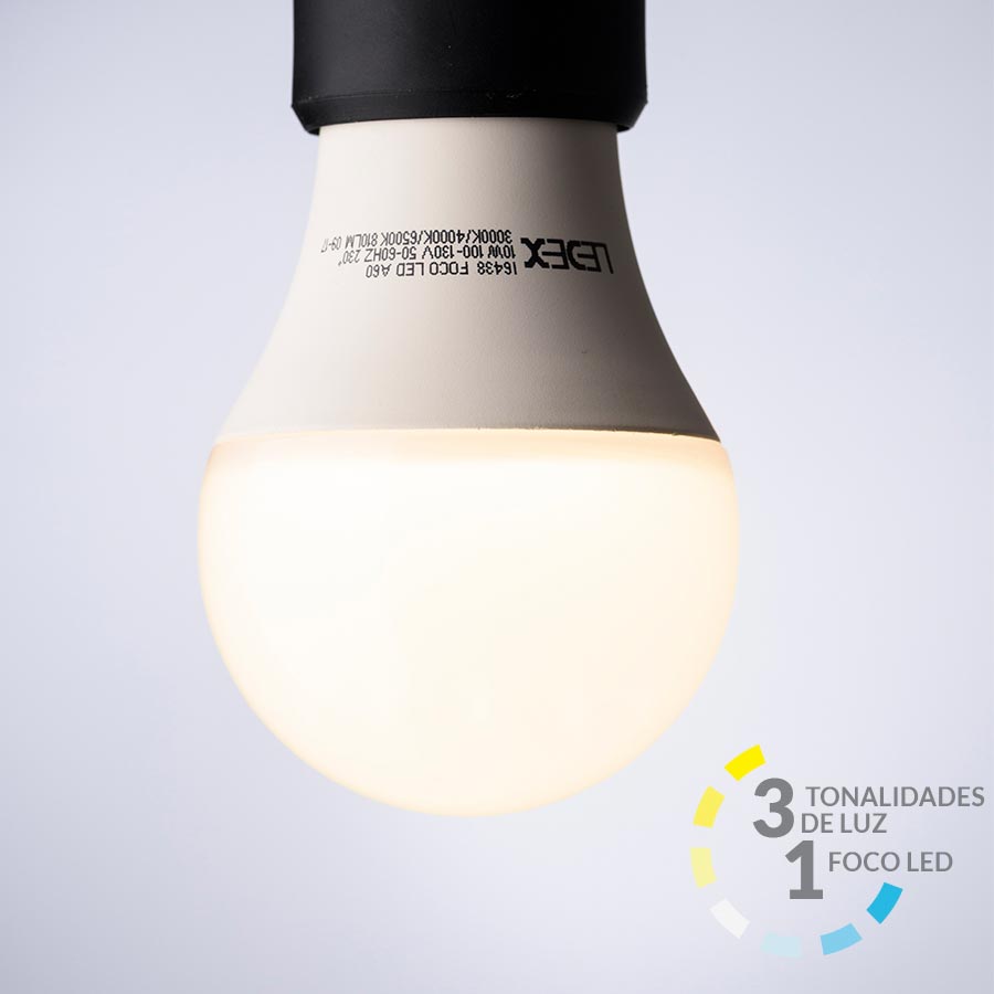 Foco led A60 E27 10W ajustable de 3 colores