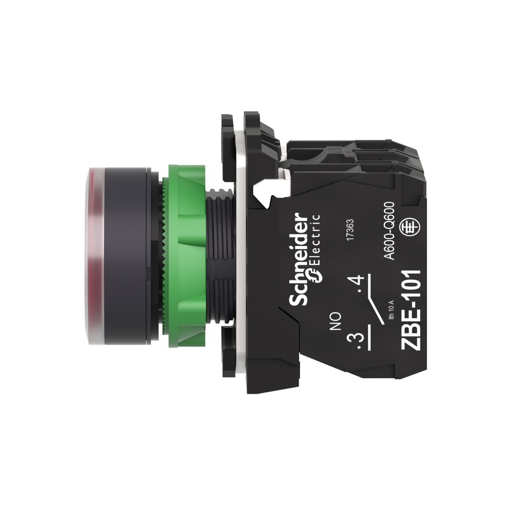 PULSADOR LUMINOSO ROJO PLASTICO XB5AW34B5 22MM 1NA + 1NC - 24VAC/VDC