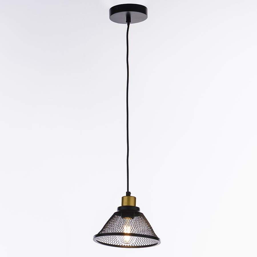 LAMPARA COLGANTE NEGRA/GOLD DE REJILLA 1L E27 D20XH116 CM.