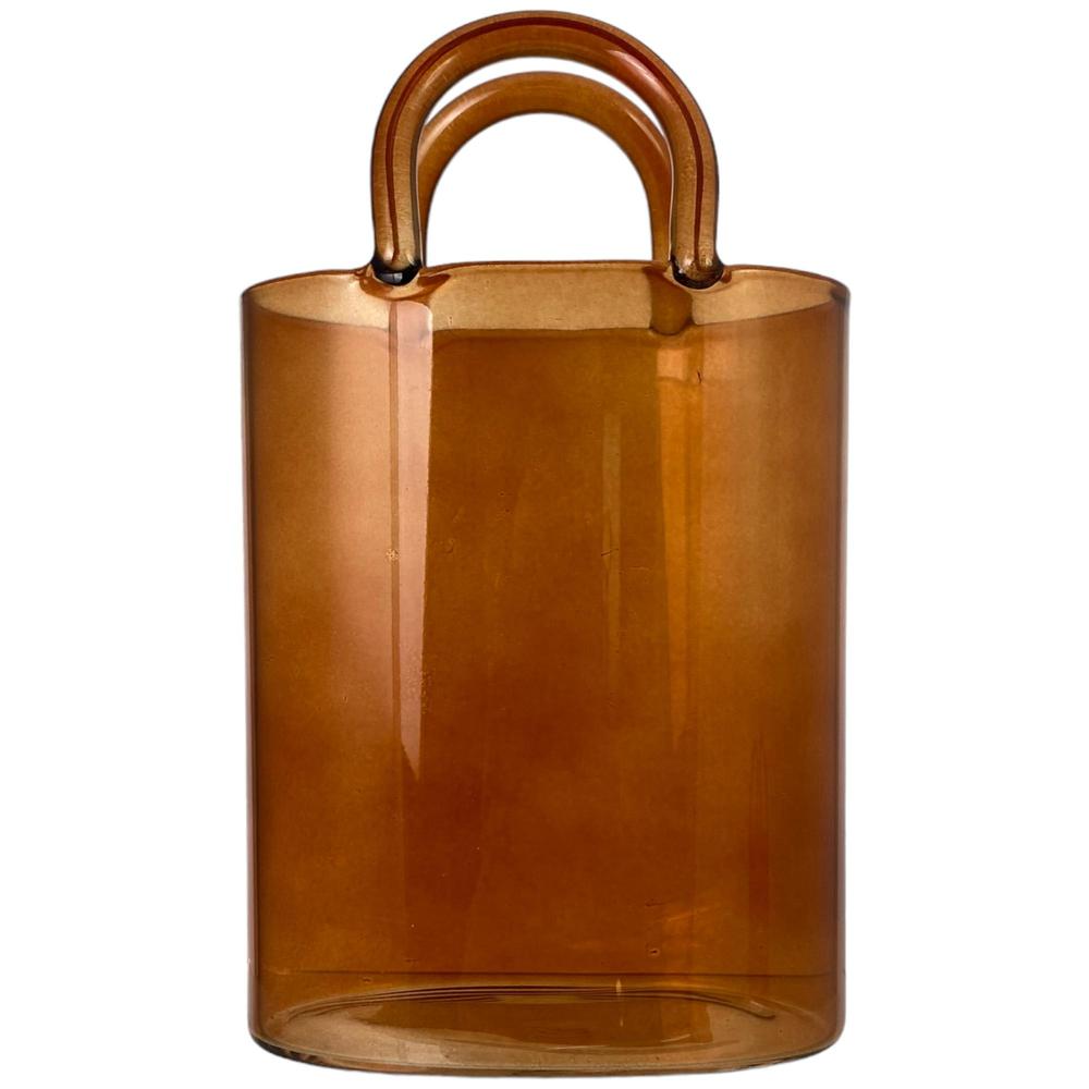 FLORERO PURSE DE VIDRIO COLOR NARANJA  CON AGARRADERA 11X8X18 CM