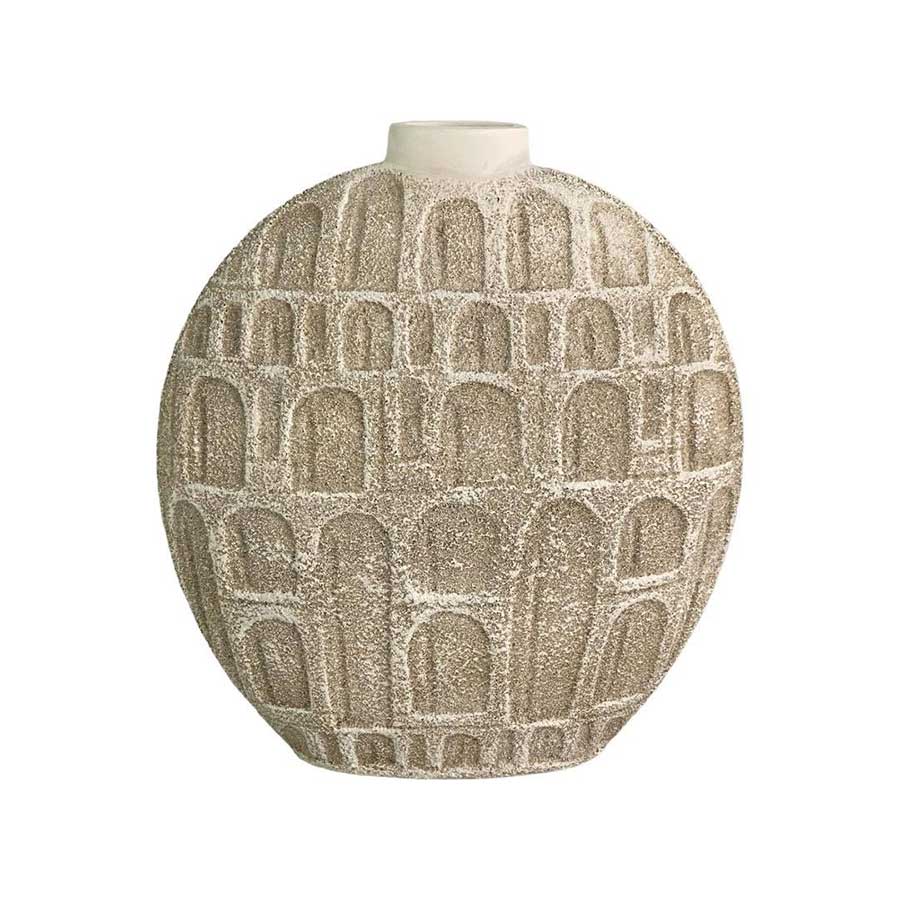 FLORERO EARTHY DE POLIRESINA COLOR BEIGE CON TEXTURA 9X25X28 CM