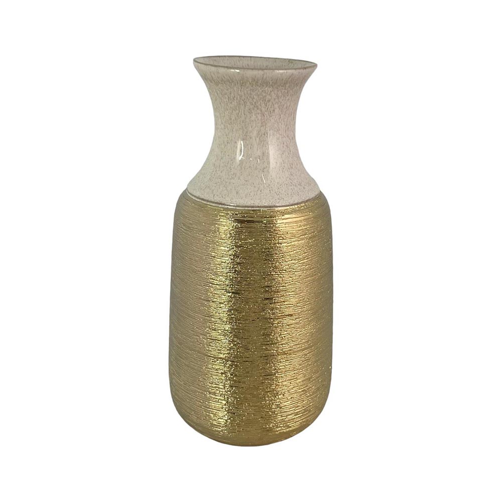 FLORERO DRIFTWOOD DE CERAMICA COLOR DORADO CON BEIGE D:15X34CM