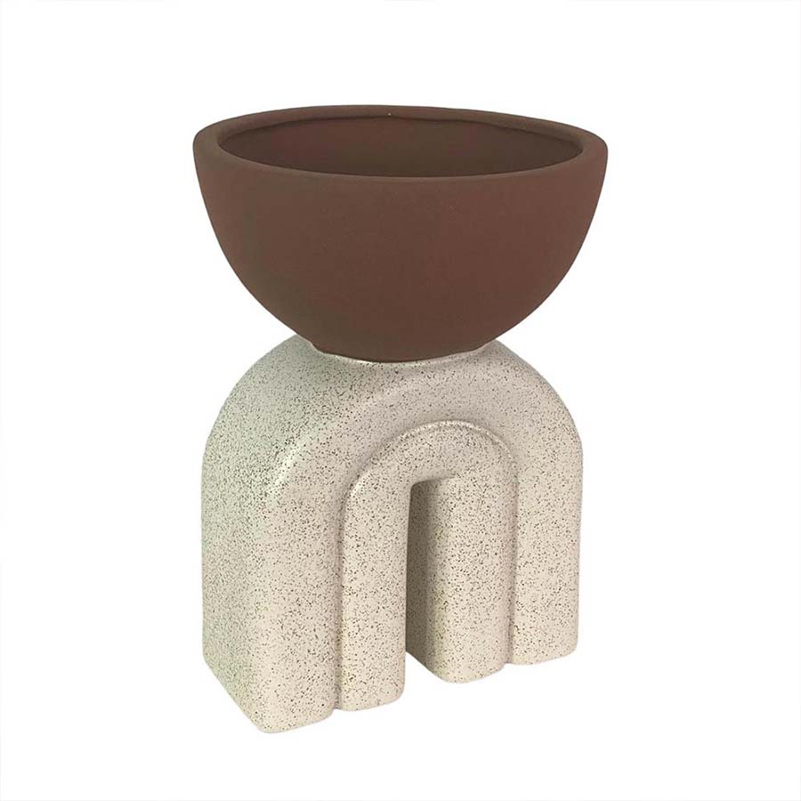 FLORERO ETHEREAL II DE CERAMICA COLOR CAFÉ CON GRIS CLARO D:17.5X25 CM