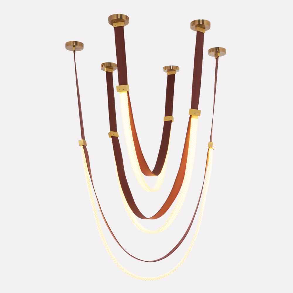 Lámpara led doble altura set x3 correas café con luz cálida