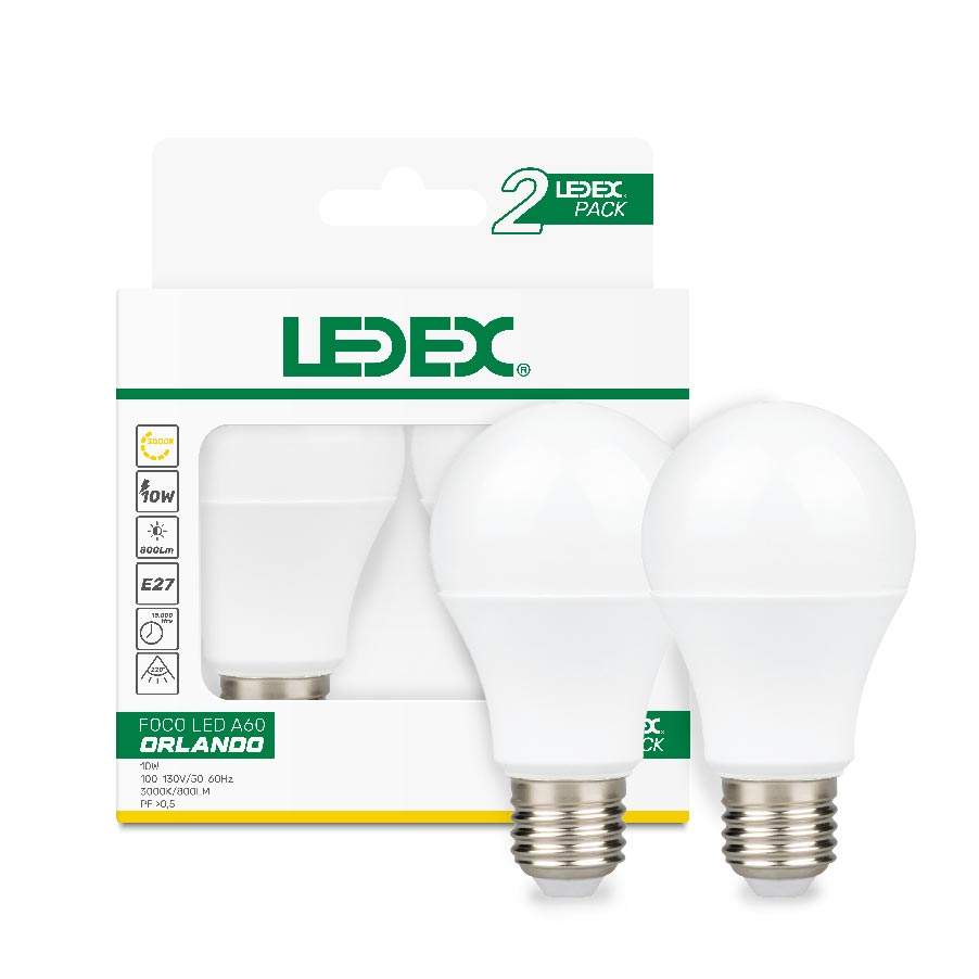 2-Pack focos Led A60 E27 9W 800LM 3000K