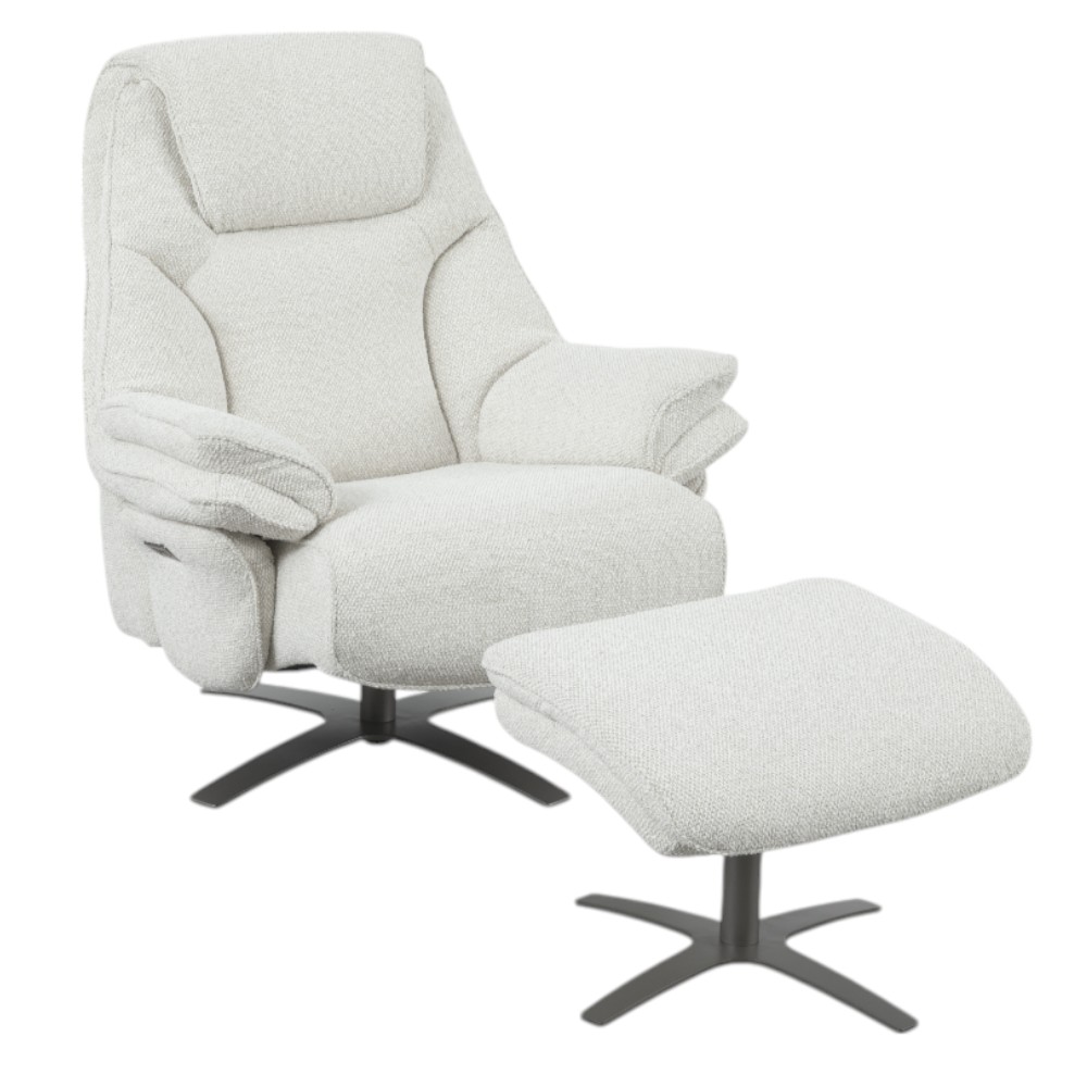 RECLINABLE INDIVIDUAL ELECTRICO KIRSTEN DE TELA COLOR BEIGE CON USB + OTTOMAN 86X84X108 CM