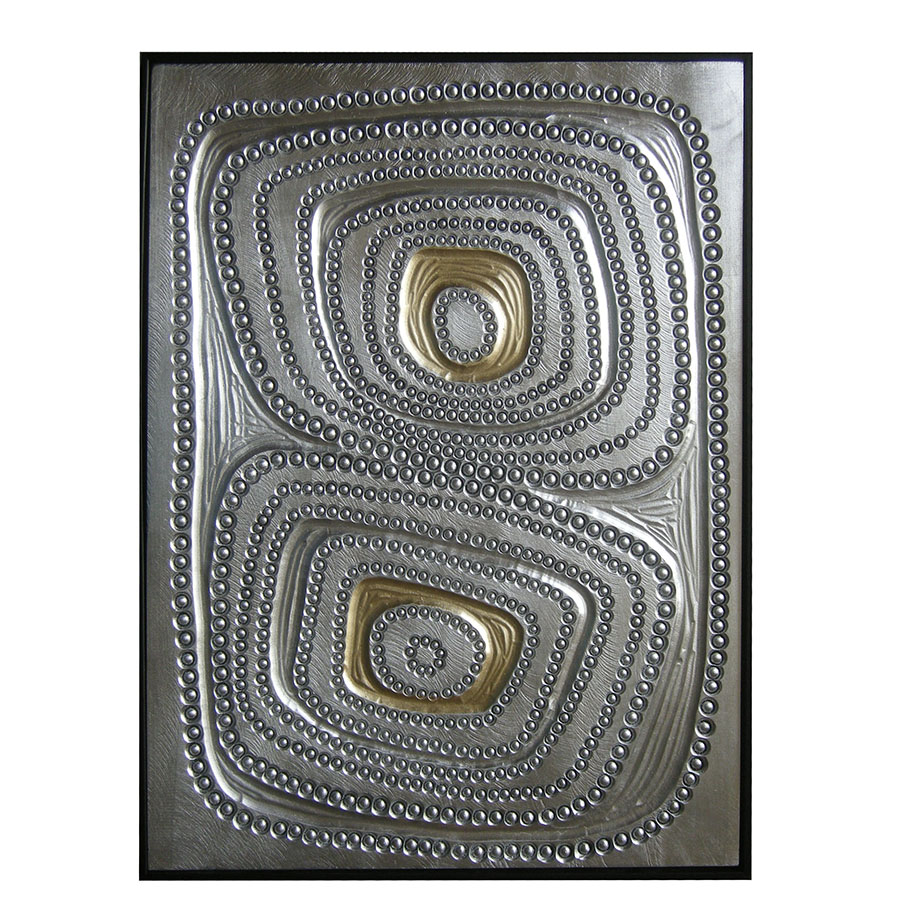 Cuadro rectangular plateado aplique dorado III