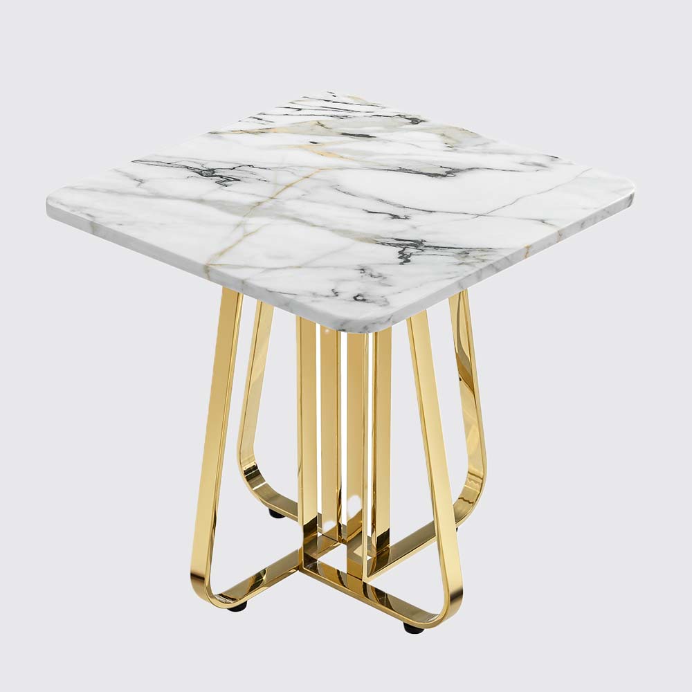 Mesa lateral Berlin top marmoleado Yy base dorada