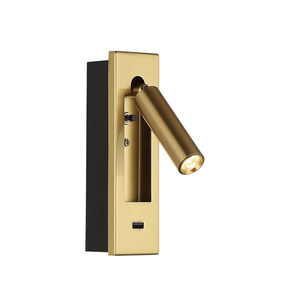 Lámpara led de pared Gale brass con luz cálida 3W y USB