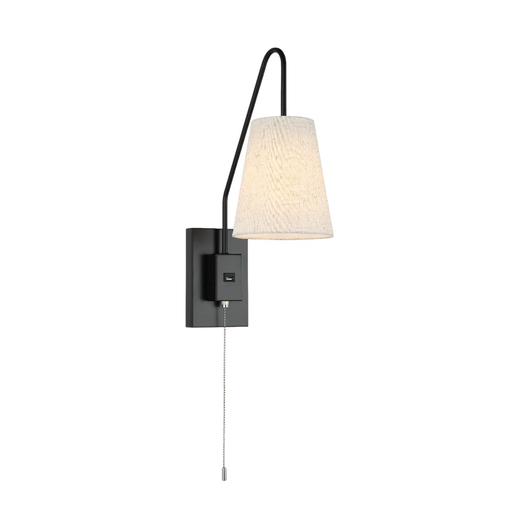 Aplique pared E27 Floe negro pantalla tela con cadena on/off