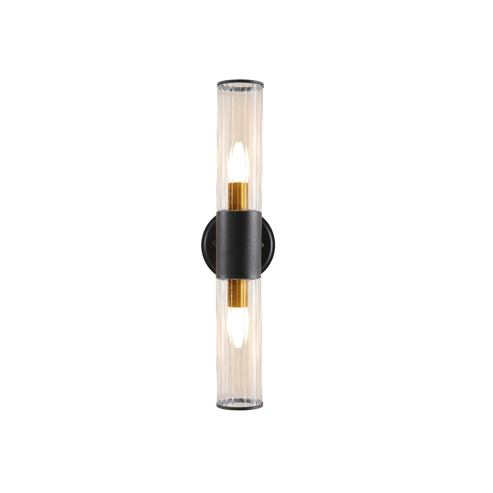 Aplique de pared 2xE14 Zia metal negro pantalla vidrio