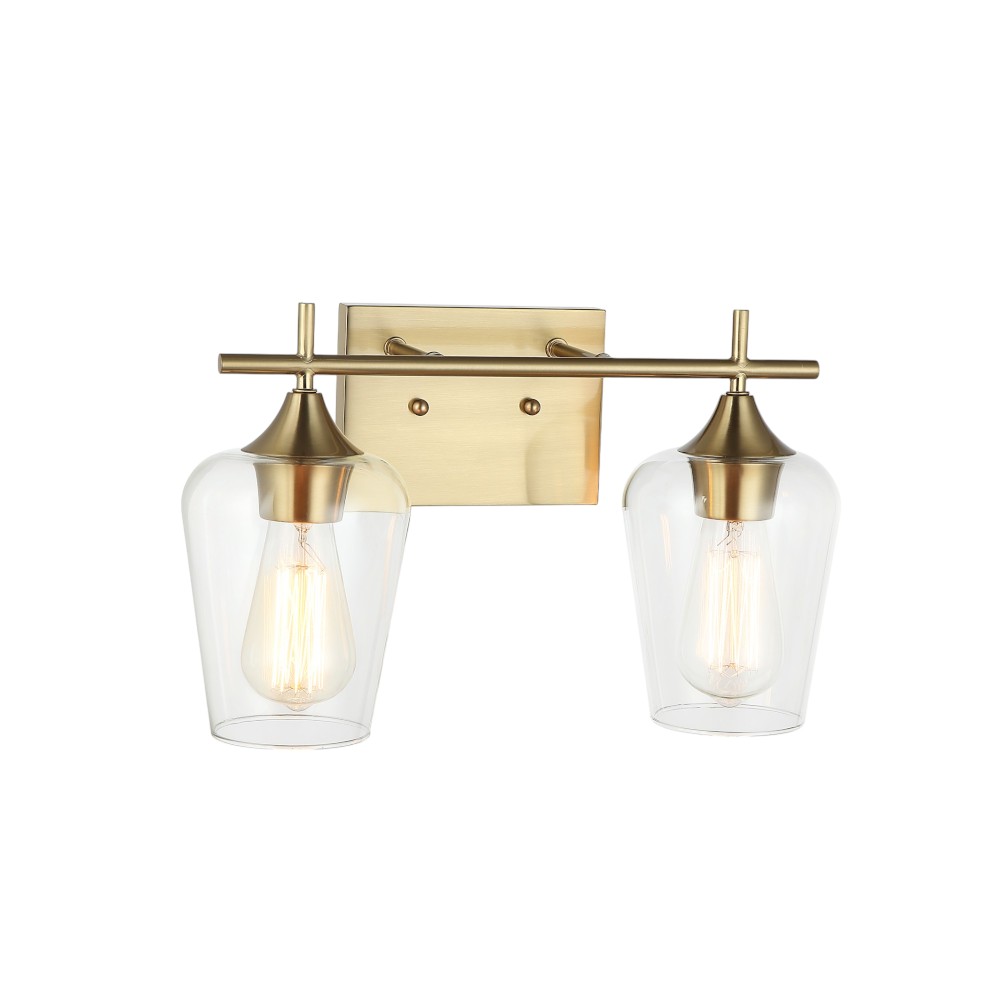 Aplique pared 2xE27 Dusk brass tulipas vidrio transparente