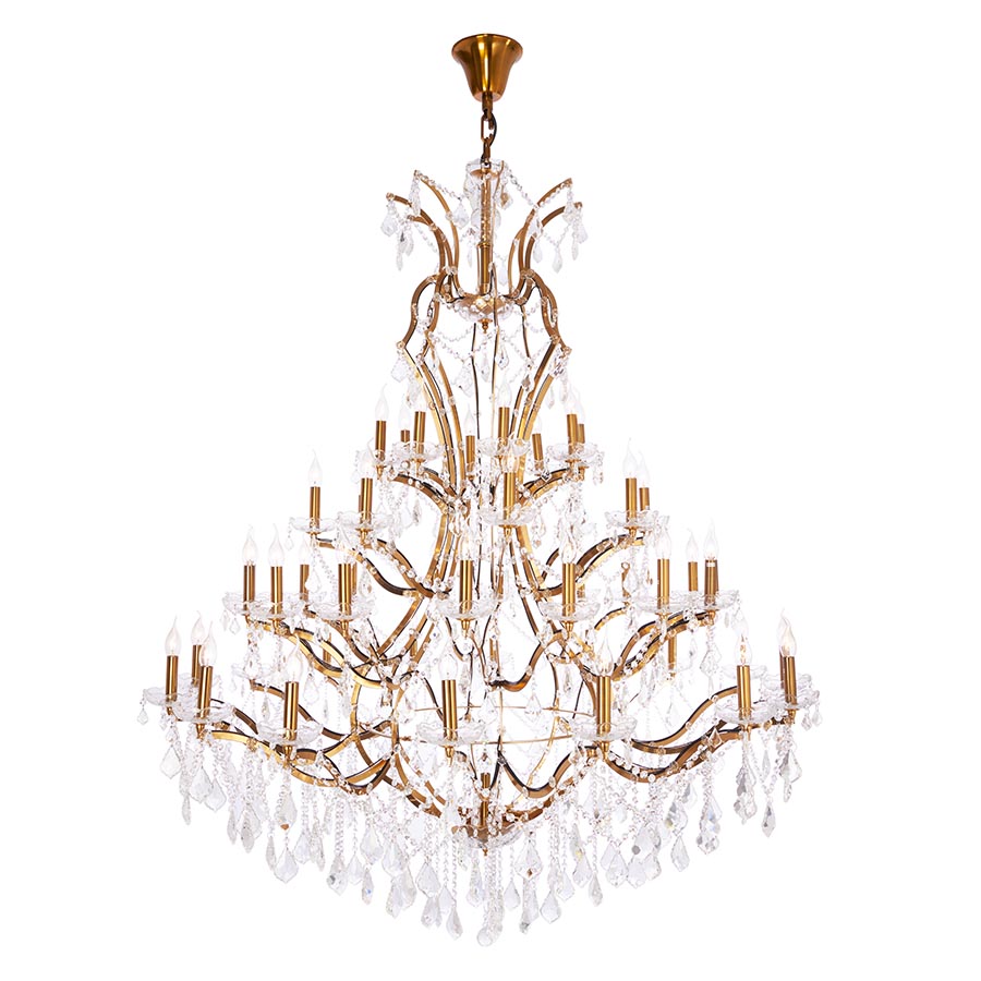 Chandelier doble altura 49xE14 Victoria brass cristal clear