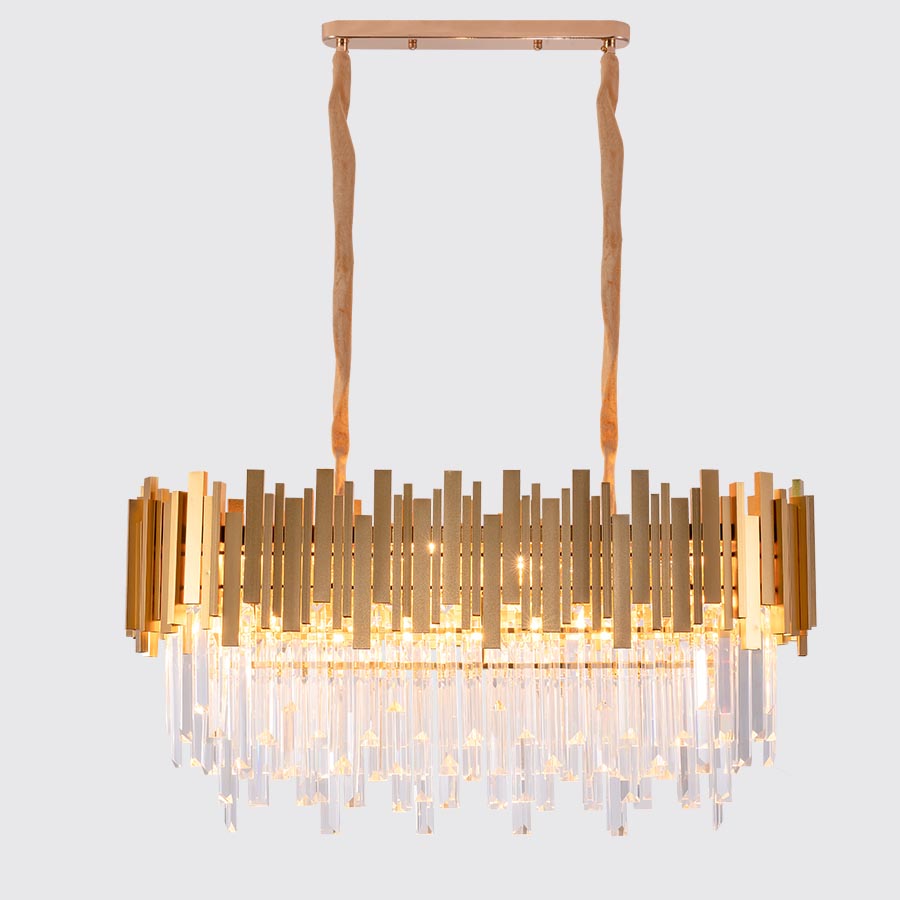 Lámpara colgante 8xE14 Lyra metal dorado con cristal