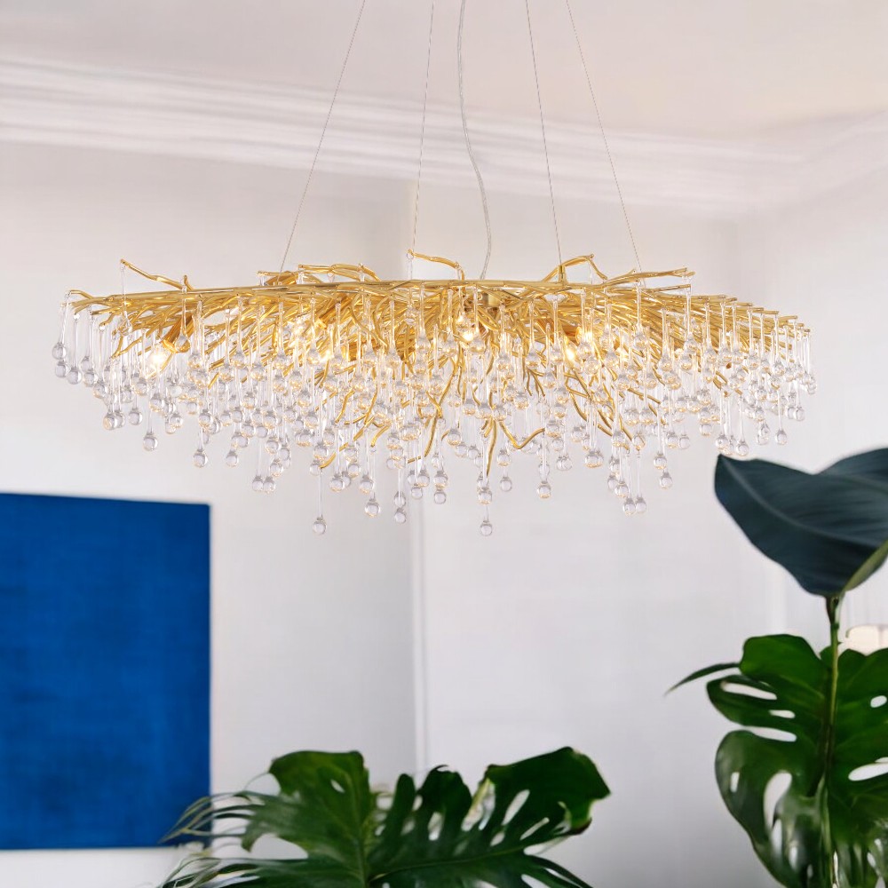 Chandelier glam 14xE14 Martina 150 gold con gotas de vidrio