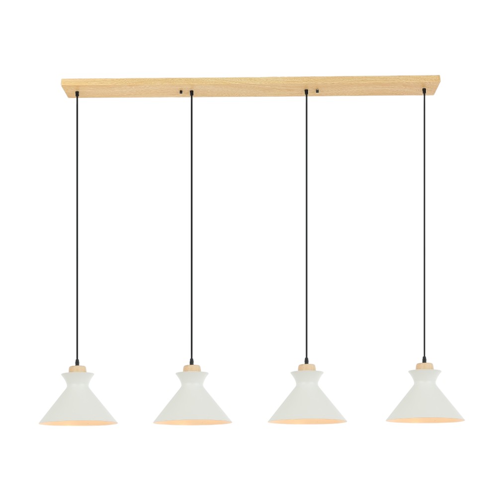 LÁMPARA COLGANTE REGAL DE ACERO BLANCO Y MADERA  NATURAL 4L E27  60X150 CM