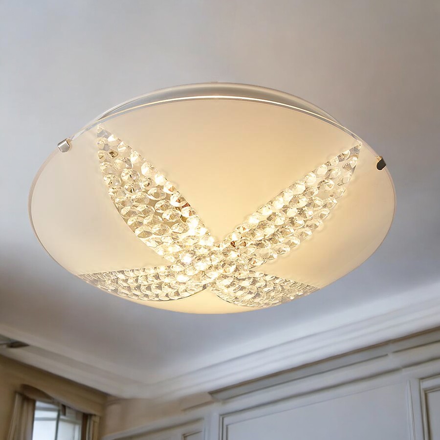 PLAFÓN REDONDO DISEÑO FLOR DE CRISTAL K5 C/VINCHA SIN BOQUILLA 30X30X9 CM.