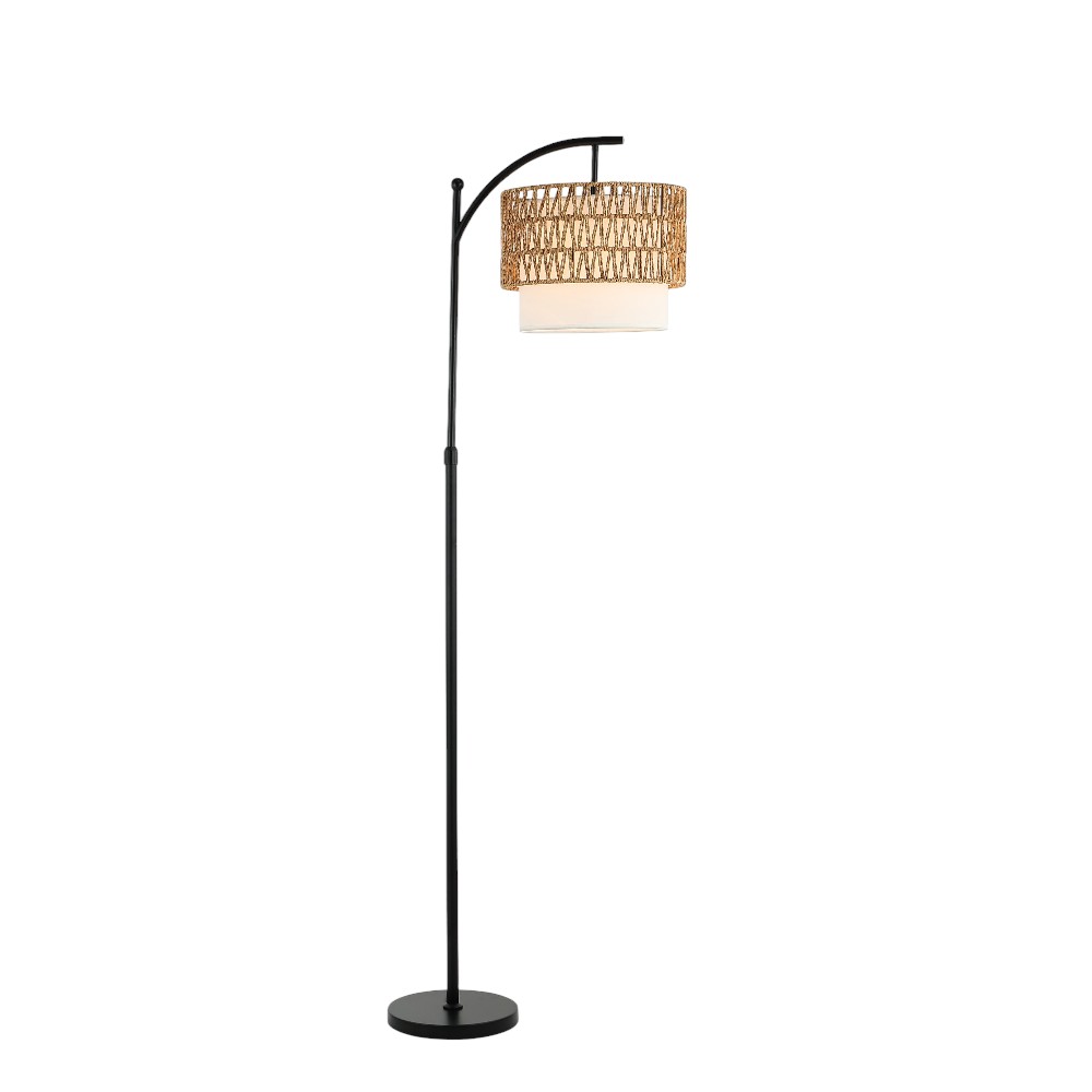Lámpara de pedestal E27 Ivy black pantalla ratan 170cm