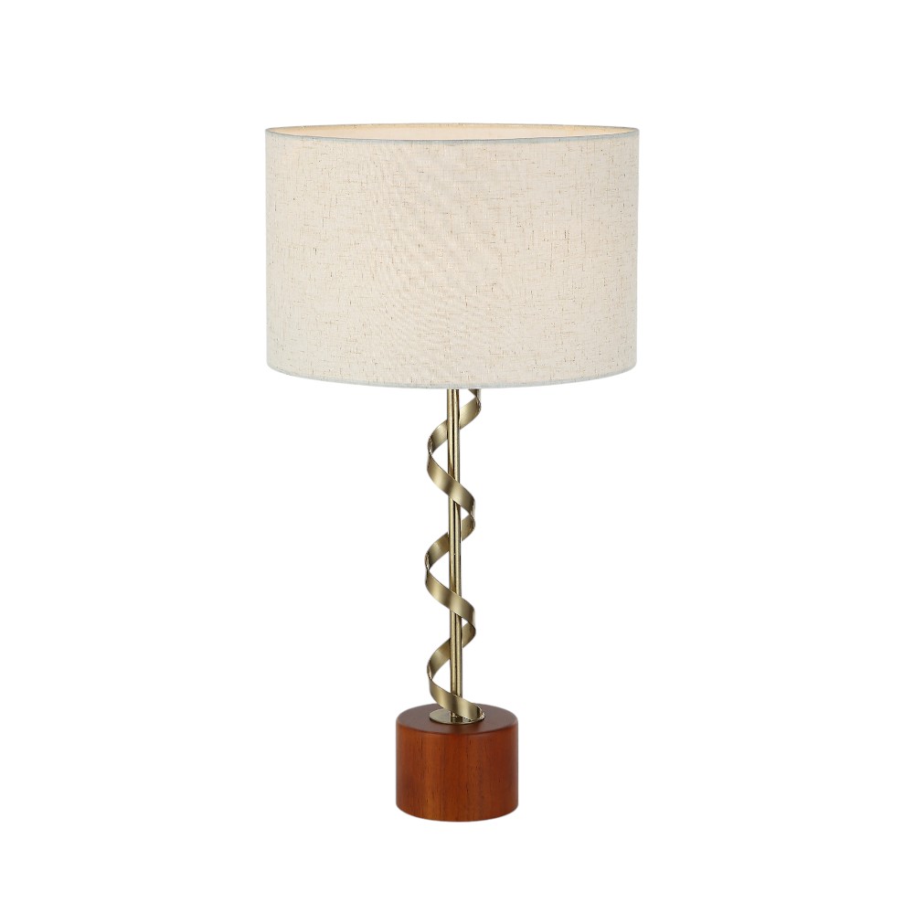 Lámpara de mesa E27 Glare brass/wood pantalla tela 61cm