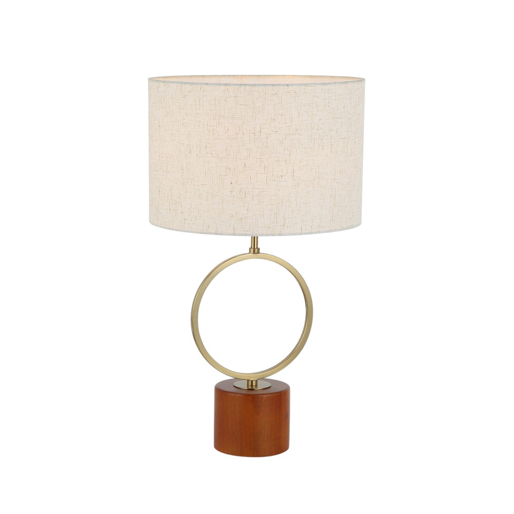 Lámpara de mesa E27 Kind base brass/madera pantalla tela
