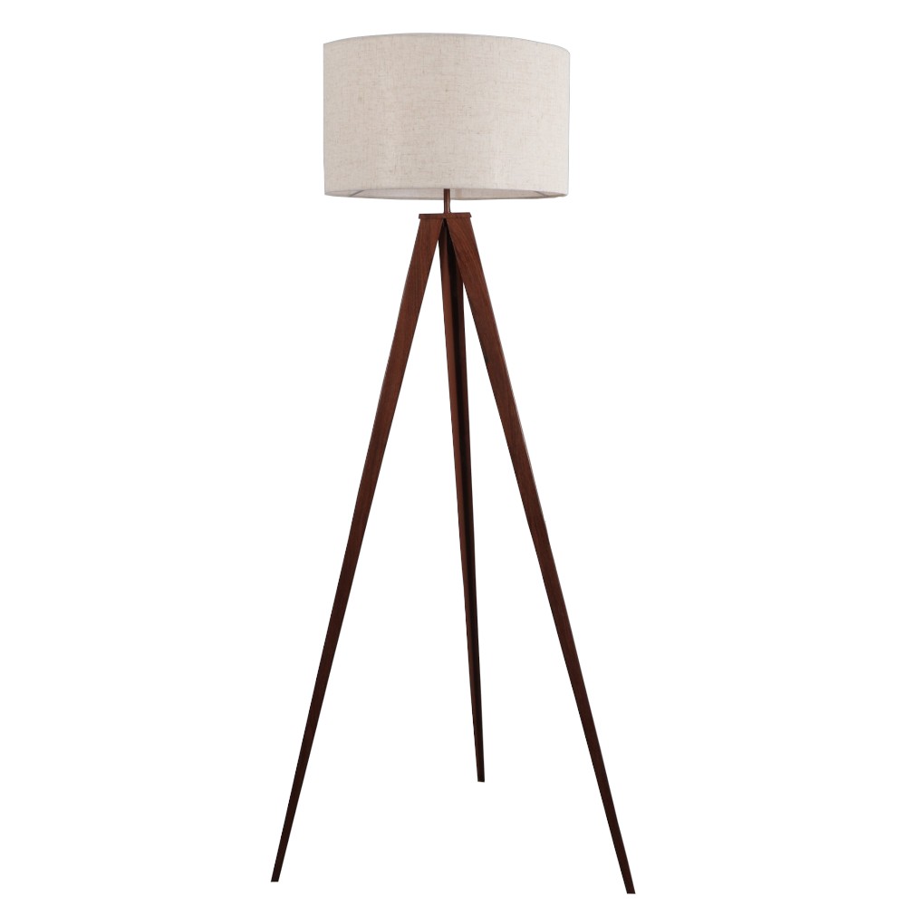 Lámpara de pedestal E27 Zenith base madera pantalla tela