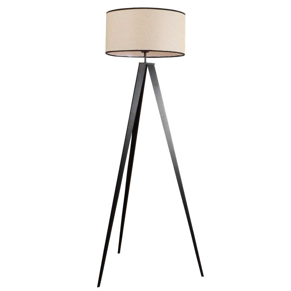 Lámpara de pedestal E27 Savanna base negra pantalla tejida