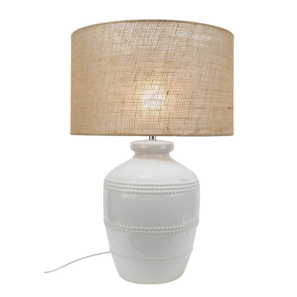 Lámpara de mesa Noelia base ceramica blanca pantalla yute