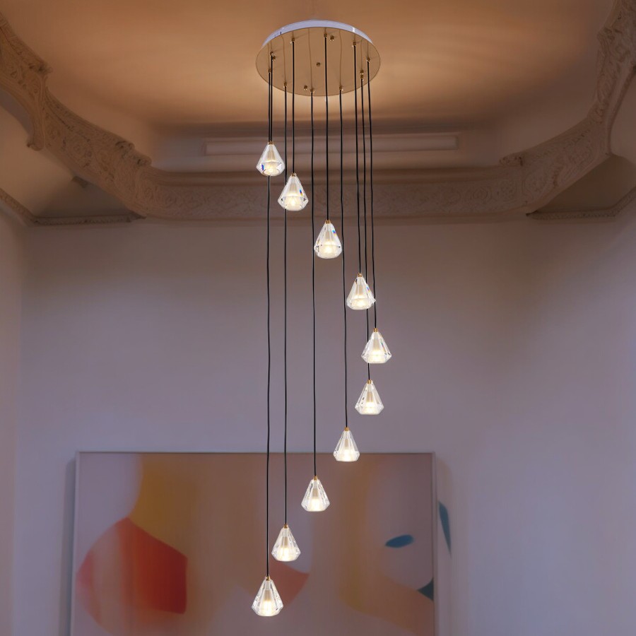 Lámpara doble altura 10xG9 Khai 200 gold de cristal K9