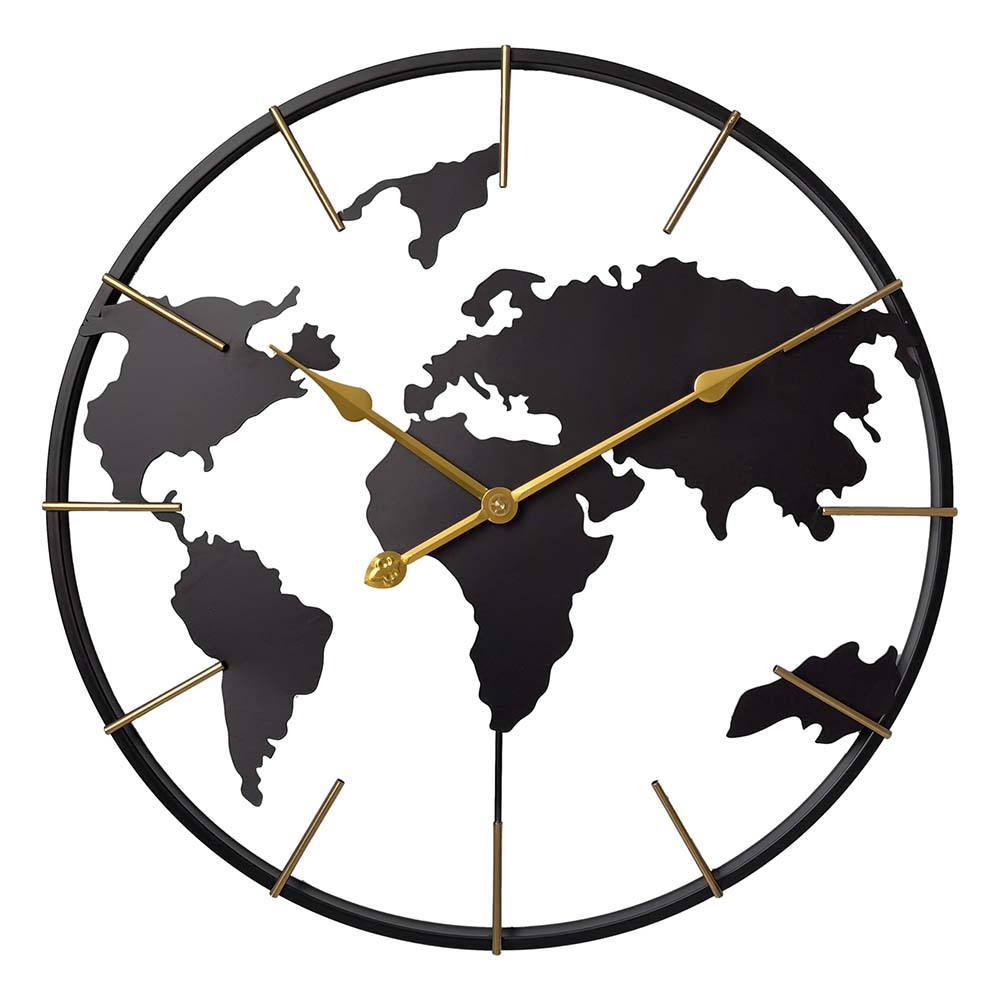 Reloj de pared Mapamundi negro 60cm